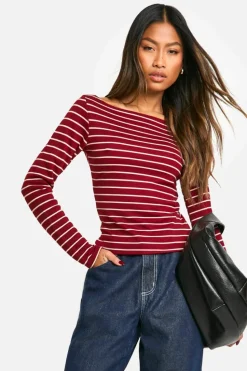 Long Sleeve Tops*boohoo Striped Long sleeve top berry