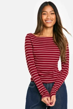 Long Sleeve Tops*boohoo Striped Long sleeve top berry