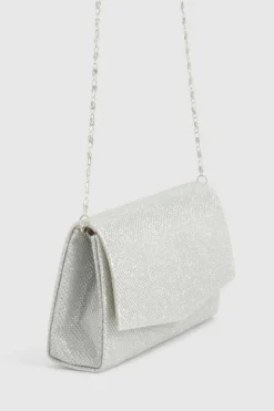 Handbags|Clutch Bags*boohoo Structured Metallic Clutch Bag & Chain silver