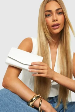 Handbags|Clutch Bags*boohoo Structured PU Clutch Bag & Chain white