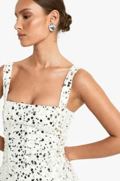 Skater Dresses|Mini Dresses*boohoo Structured Sequin Boucle Skater Dress cream