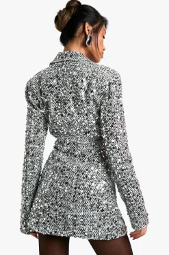 Blazer Dresses|Mini Dresses*boohoo Structured Sequin Boucle Blazer Dress black