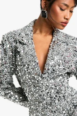 Blazer Dresses|Mini Dresses*boohoo Structured Sequin Boucle Blazer Dress black