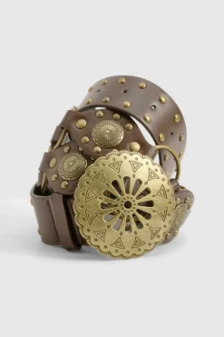 Belts*boohoo Stud And Ring Detail Western Belt chocolate