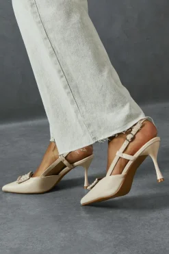 Heels*MissPap Stud Buckle Pointed Heels nude