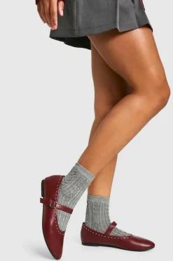 Ballet Flats|Flats*boohoo Stud Detail Mary Jane Ballets wine
