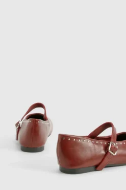 Ballet Flats|Flats*boohoo Stud Detail Mary Jane Ballets wine