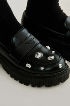 Flats*NastyGal Stud Embellished Chunky Loafer black