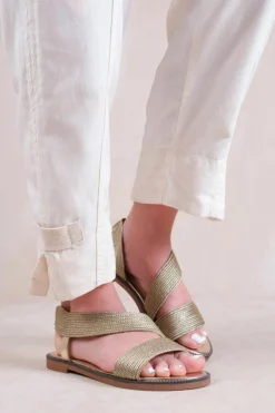 Sandals*Where's That From Studio' Flat Sandals With Threaded Wide Straps Gold