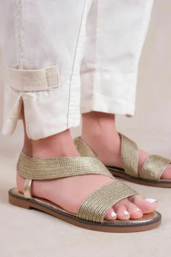 Sandals*Where's That From Studio' Flat Sandals With Threaded Wide Straps Gold