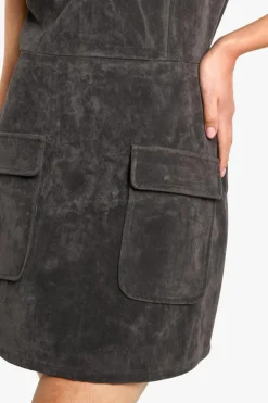 Mini Dresses|Dresses*boohoo Suede Cap Sleeve Mini Dress charcoal