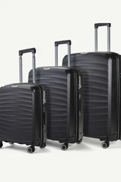 Handbags*Rock Sunwave 3 Pc Set 8 Wheel Hardshell Expandable Suitcases Black