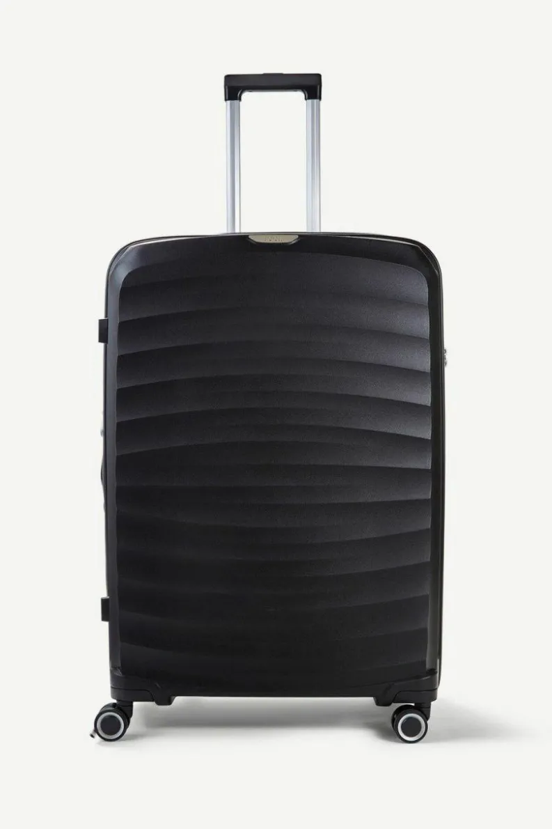 Handbags*Rock Sunwave 3 Pc Set 8 Wheel Hardshell Expandable Suitcases Black