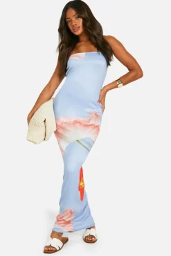 Bodycon Dresses|Maxi Dresses*boohoo Super Soft Bandeau Floral Maxi Dress blue