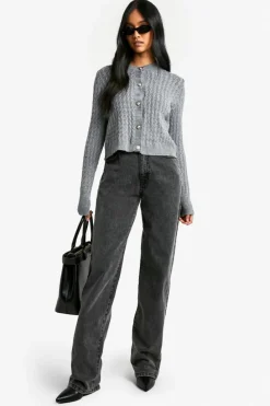 Cardigans|Jumpers & Cardigans*boohoo Super Soft Cable Knit Button Detail Cardigan charcoal