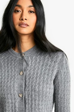 Cardigans|Jumpers & Cardigans*boohoo Super Soft Cable Knit Button Detail Cardigan charcoal