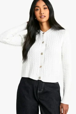 Cardigans|Jumpers & Cardigans*boohoo Super Soft Cable Knit Button Detail Cardigan cream