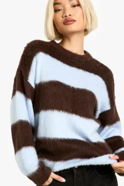 Oversized Jumpers|Jumpers*boohoo Super Soft Chunky Stripe Oversized Knitted Jumper blue