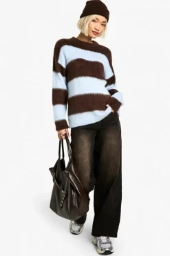 Oversized Jumpers|Jumpers*boohoo Super Soft Chunky Stripe Oversized Knitted Jumper blue