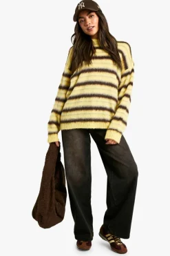 Oversized Jumpers|Jumpers*boohoo Super Soft Chunky Triple Stripe Oversized Knitted Jumper yellow