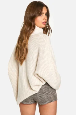 Oversized Jumpers|Jumpers*boohoo Super Soft Roll Neck Longline Batwing Jumper cream