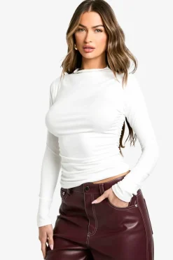 Long Sleeve Tops*boohoo Super Soft Ruched Body Long Sleeve Top cream