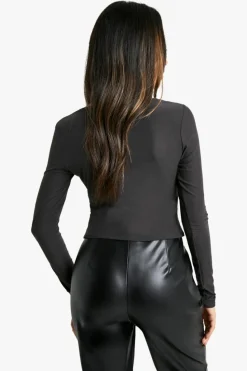 Long Sleeve Tops*boohoo Super soft Ruched Bust Long Sleeve Top charcoal
