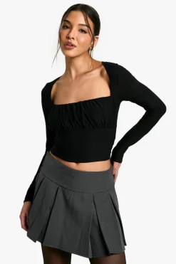 Long Sleeve Tops*boohoo Super soft Ruched Bust Long Sleeve Top black
