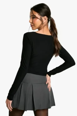 Long Sleeve Tops*boohoo Super soft Ruched Bust Long Sleeve Top black