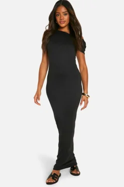 Bodycon Dresses*boohoo Super Soft Slash Neck Cap Sleeve Maxi Dress black