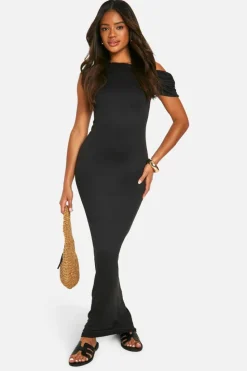 Bodycon Dresses*boohoo Super Soft Slash Neck Cap Sleeve Maxi Dress black
