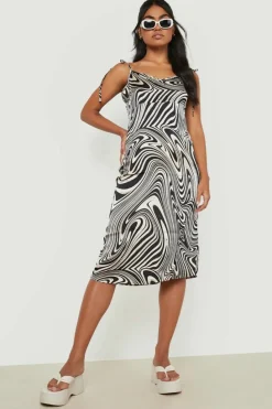 Cami Dresses*boohoo Swirl Print Strappy Midi Slip Dress black