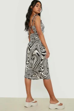 Cami Dresses*boohoo Swirl Print Strappy Midi Slip Dress black