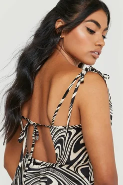 Cami Dresses*boohoo Swirl Print Strappy Midi Slip Dress black