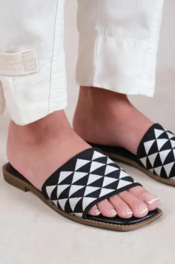 Sandals*Where's That From Sycamore' Flat Sandals With Textured Single Band Black