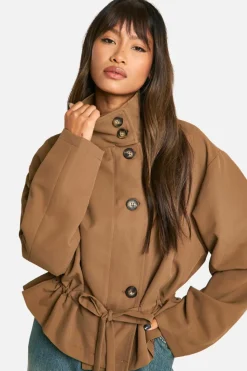 Up To 80% Off Winter Warmers|Trench Coats*boohoo Synched Waist Short Trench Coat light brown