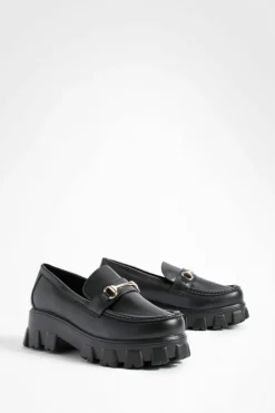 Flats*boohoo T Bar Pu Chunky Loafers black