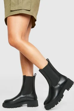 Chunky Boots*boohoo Tab Detail Chunky Chelsea Boots black