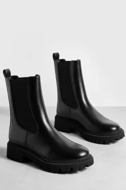 Chunky Boots*boohoo Tab Detail Chunky Chelsea Boots black