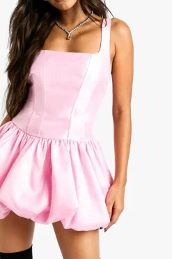 Skater Dresses|Mini Dresses*boohoo Taffeta Bubble Hem Lace Up Mini Dress baby pink