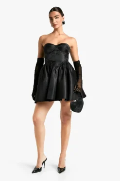 Skater Dresses*boohoo Taffeta Corset Lace Up Skater Dress black