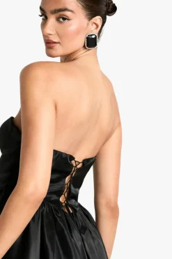 Skater Dresses*boohoo Taffeta Corset Lace Up Skater Dress black