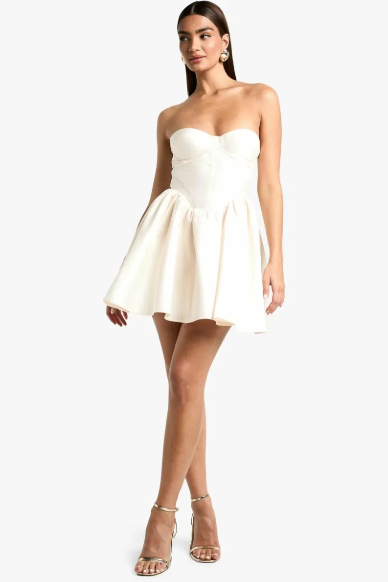 Skater Dresses*boohoo Taffeta Corset Lace Up Skater Dress cream