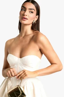 Skater Dresses*boohoo Taffeta Corset Lace Up Skater Dress cream
