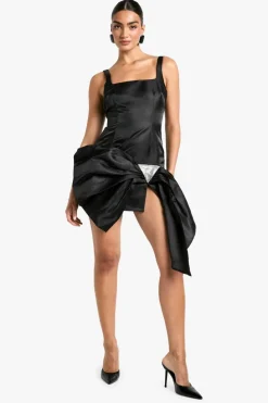 Wrap Dresses|Bodycon Dresses*boohoo Taffeta Wrap Diamante Trim Skater Dress black