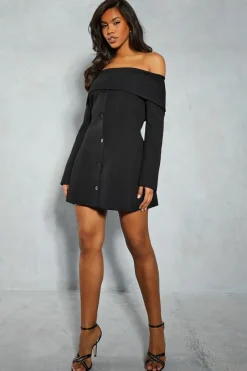 Blazer Dresses*MissPap Tailored Bardot Blazer Mini Dress black