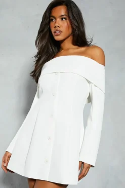 Blazer Dresses*MissPap Tailored Bardot Blazer Mini Dress ivory