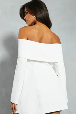 Blazer Dresses*MissPap Tailored Bardot Blazer Mini Dress ivory