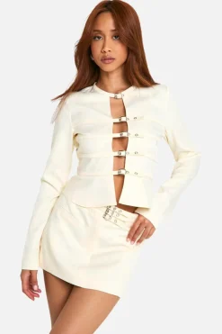 Long Sleeve Tops*boohoo Tailored Micro Belt Long Sleeve Smock Top ivory