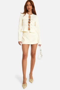 Long Sleeve Tops*boohoo Tailored Micro Belt Long Sleeve Smock Top ivory